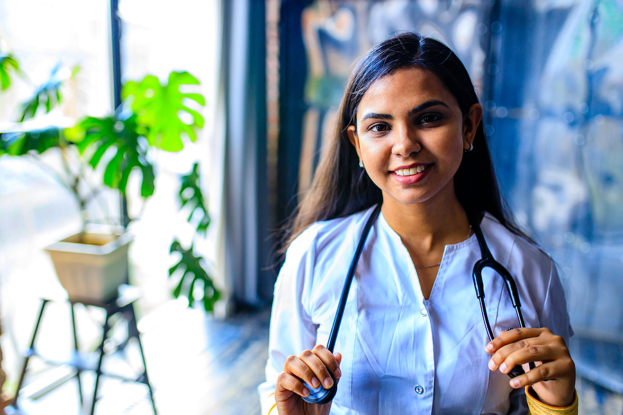 Nurse Educator with stethoscope beginning her day